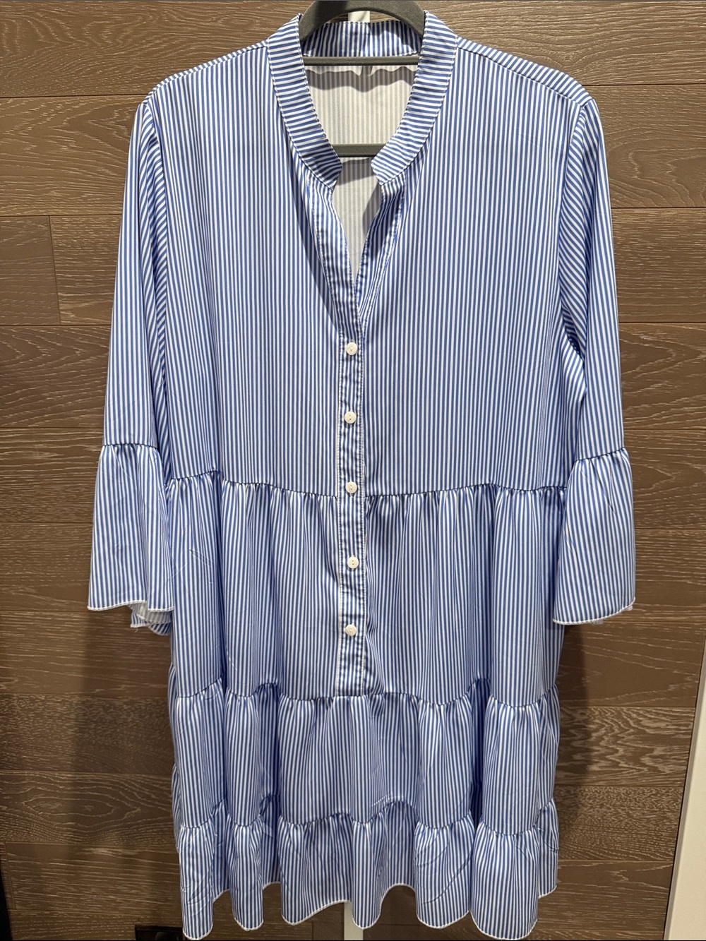 Blue Striped Tiered Shirt Dress